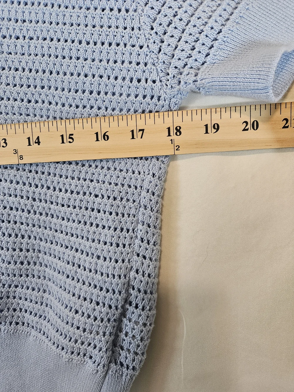 Varley Light Blue Crochet Crop Top with Button Placket